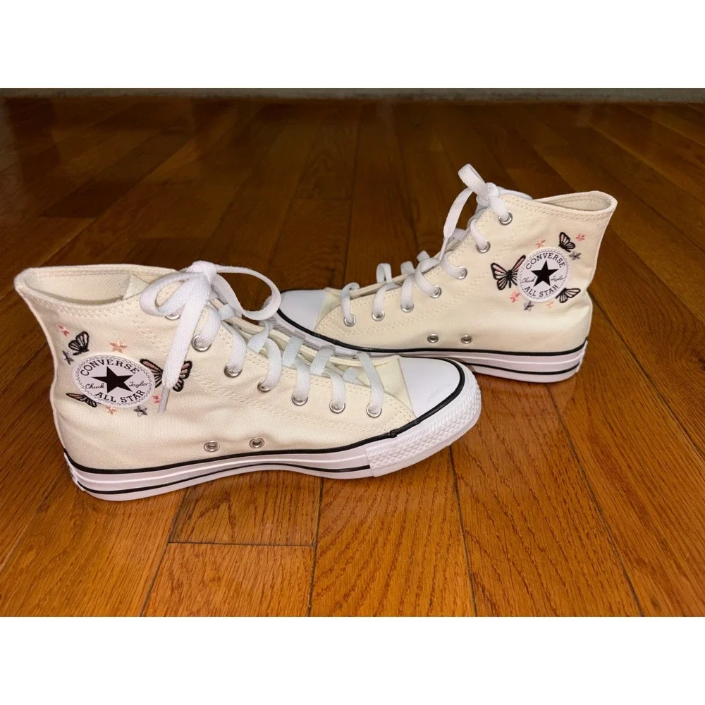 Converse Chuck Taylor All Star High Top Cream Butterfly Kids Sneakers size 5